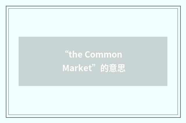 “the Common Market”的意思