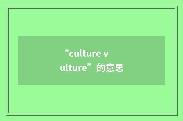 “culture vulture”的意思
