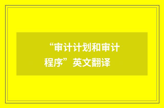 “审计计划和审计程序”英文翻译