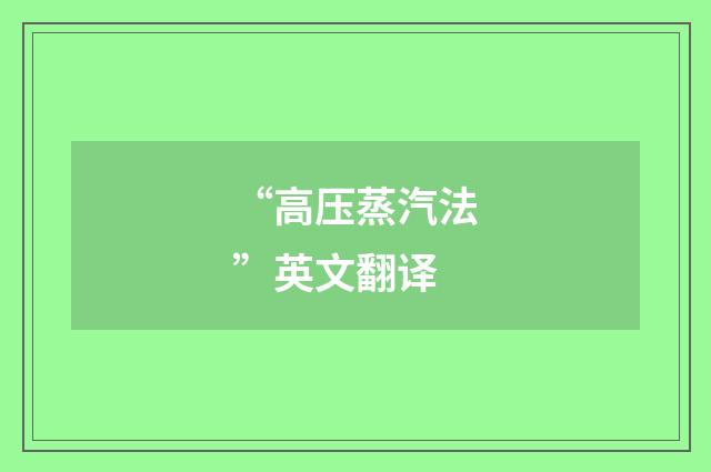 “高压蒸汽法”英文翻译