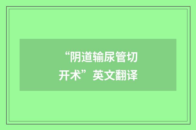 “阴道输尿管切开术”英文翻译
