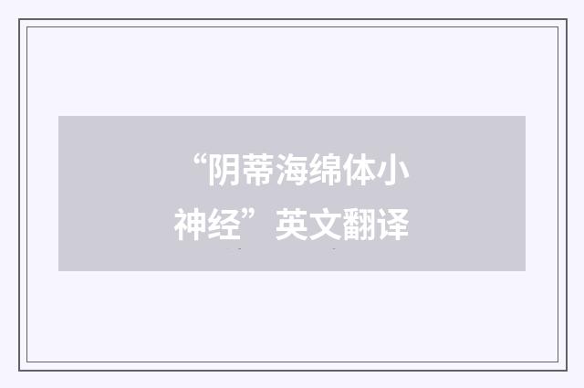 “阴蒂海绵体小神经”英文翻译