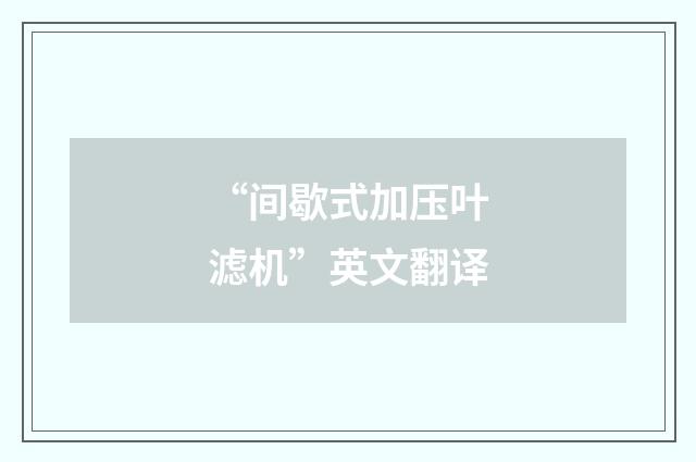 “间歇式加压叶滤机”英文翻译