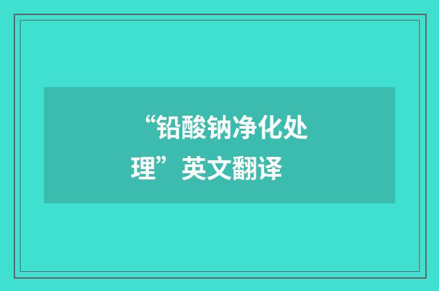 “铅酸钠净化处理”英文翻译