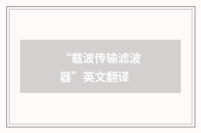 “载波传输滤波器”英文翻译