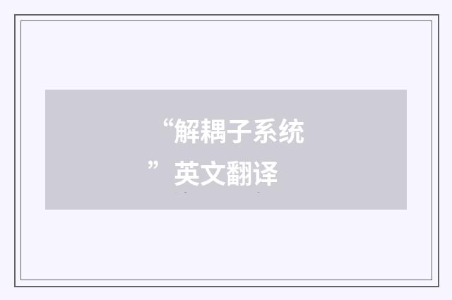 “解耦子系统”英文翻译