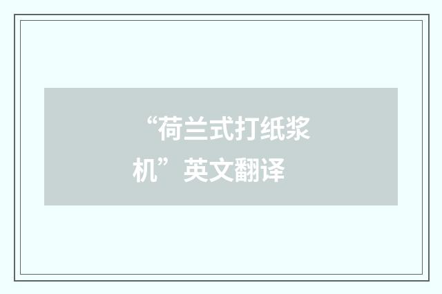 “荷兰式打纸浆机”英文翻译