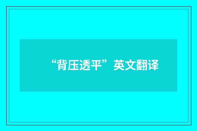 “背压透平”英文翻译