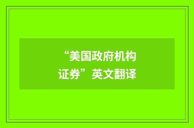 “美国政府机构证券”英文翻译
