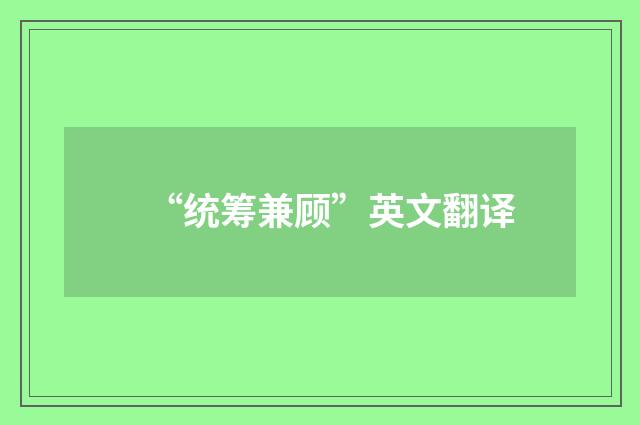 “统筹兼顾”英文翻译