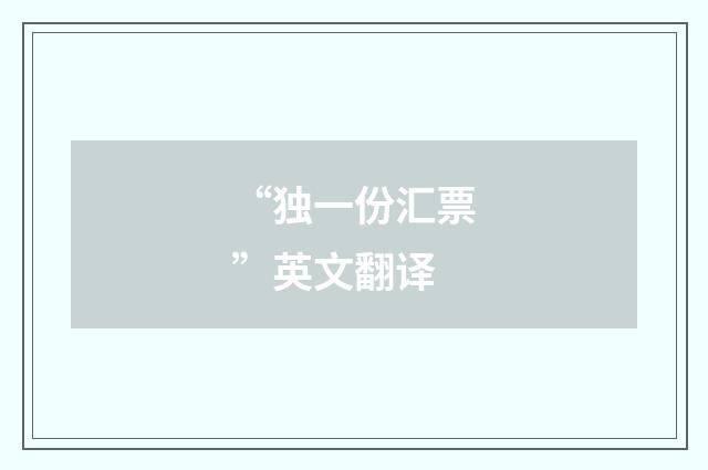 “独一份汇票”英文翻译