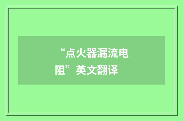 “点火器漏流电阻”英文翻译