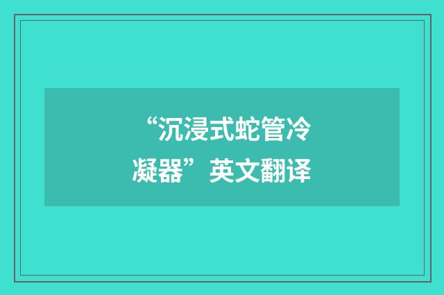 “沉浸式蛇管冷凝器”英文翻译