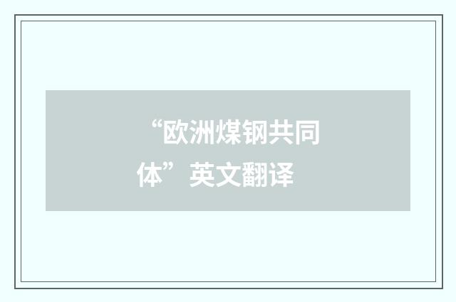 “欧洲煤钢共同体”英文翻译