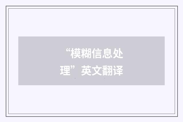 “模糊信息处理”英文翻译