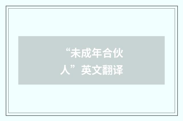 “未成年合伙人”英文翻译