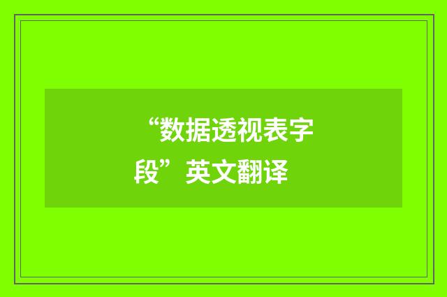 “数据透视表字段”英文翻译