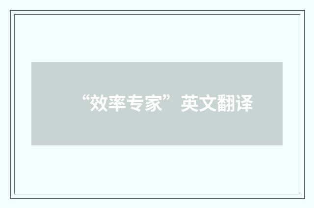 “效率专家”英文翻译