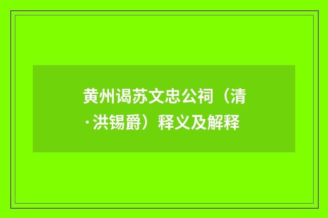 黄州谒苏文忠公祠（清·洪锡爵）释义及解释