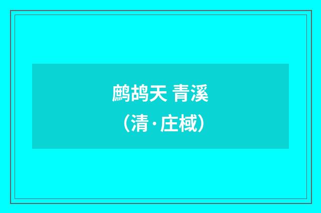鹧鸪天 青溪（清·庄棫）释义及解释
