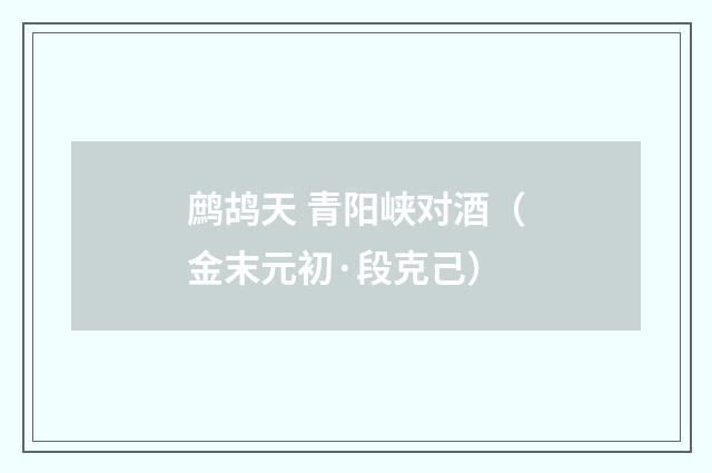 鹧鸪天 青阳峡对酒（金末元初·段克己）释义及解释