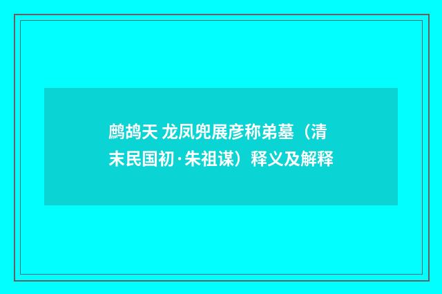 鹧鸪天 龙凤兜展彦称弟墓（清末民国初·朱祖谋）释义及解释
