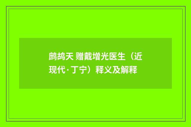 鹧鸪天 赠戴增光医生（近现代·丁宁）释义及解释