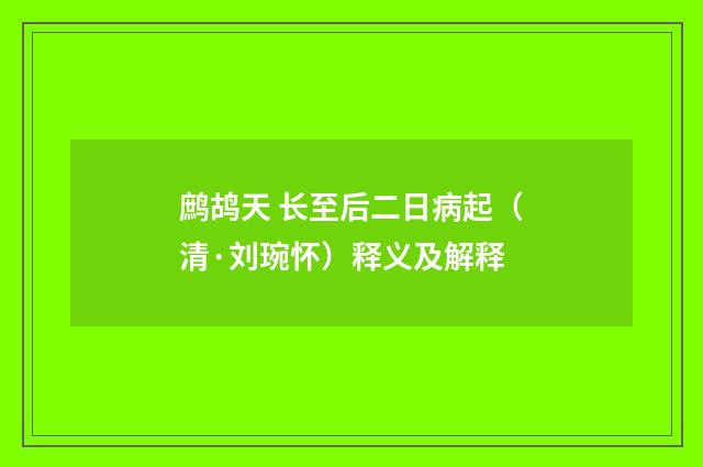 鹧鸪天 长至后二日病起（清·刘琬怀）释义及解释
