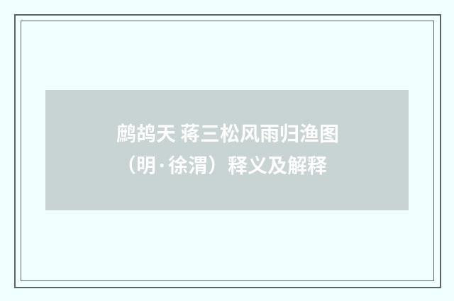 鹧鸪天 蒋三松风雨归渔图（明·徐渭）释义及解释