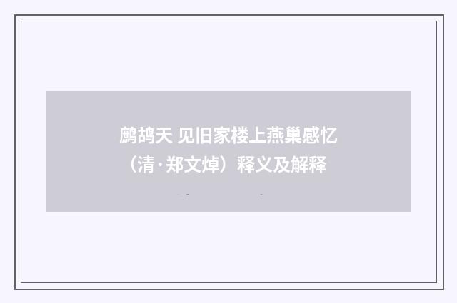 鹧鸪天 见旧家楼上燕巢感忆（清·郑文焯）释义及解释