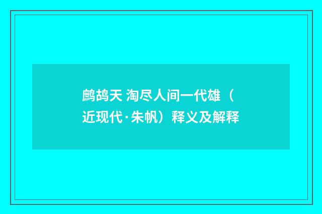 鹧鸪天 淘尽人间一代雄（近现代·朱帆）释义及解释