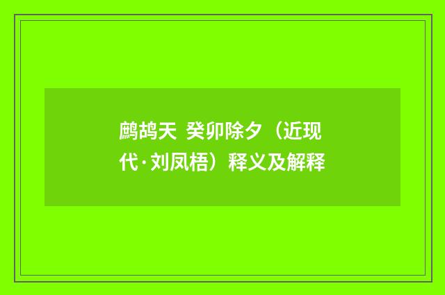 鹧鸪天  癸卯除夕（近现代·刘凤梧）释义及解释