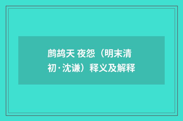 鹧鸪天 夜怨（明末清初·沈谦）释义及解释