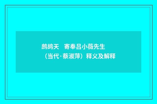 鹧鸪天    寄奉吕小薇先生（当代·蔡淑萍）释义及解释
