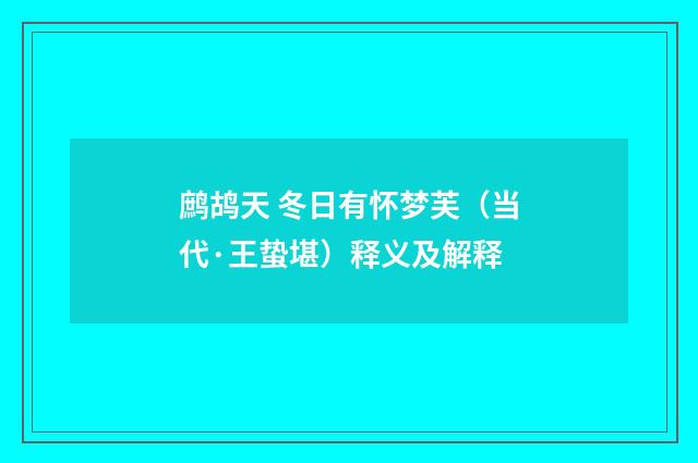 鹧鸪天 冬日有怀梦芙（当代·王蛰堪）释义及解释