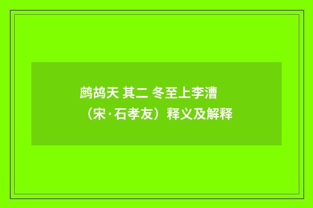 鹧鸪天 其二 冬至上李漕（宋·石孝友）释义及解释