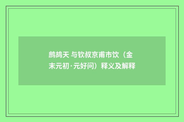鹧鸪天 与钦叔京甫市饮（金末元初·元好问）释义及解释