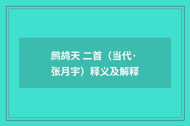 鹧鸪天 二首（当代·张月宇）释义及解释