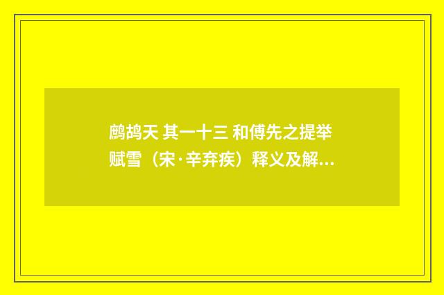 鹧鸪天 其一十三 和傅先之提举赋雪（宋·辛弃疾）释义及解释