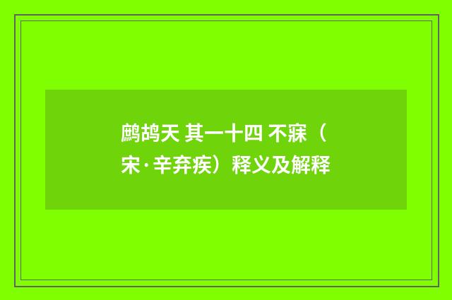 鹧鸪天 其一十四 不寐（宋·辛弃疾）释义及解释