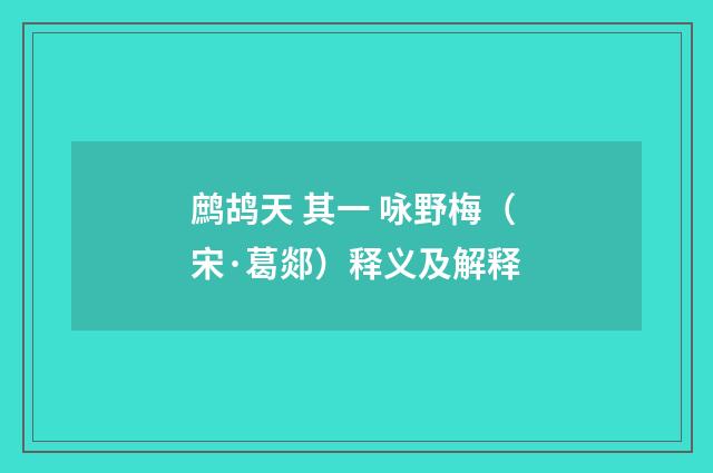 鹧鸪天 其一 咏野梅（宋·葛郯）释义及解释