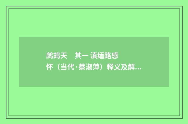 鹧鸪天     其一 滇缅路感怀（当代·蔡淑萍）释义及解释