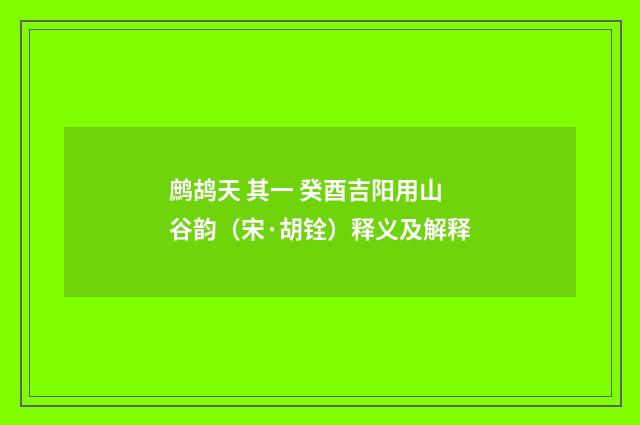 鹧鸪天 其一 癸酉吉阳用山谷韵（宋·胡铨）释义及解释