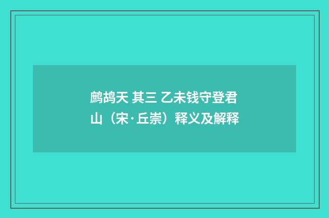 鹧鸪天 其三 乙未钱守登君山（宋·丘崇）释义及解释