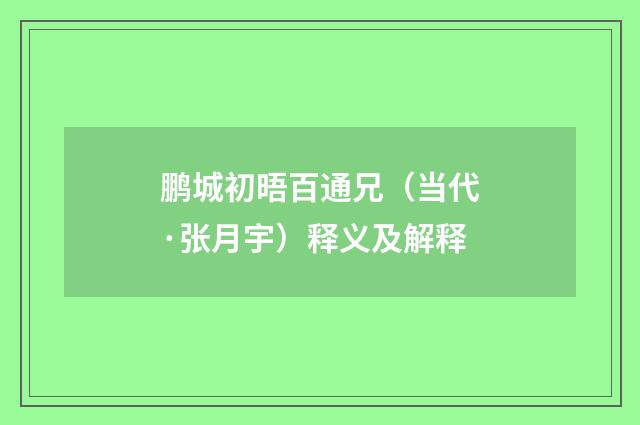 鹏城初晤百通兄（当代·张月宇）释义及解释