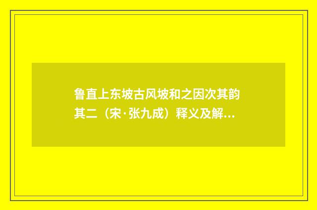 鲁直上东坡古风坡和之因次其韵 其二（宋·张九成）释义及解释