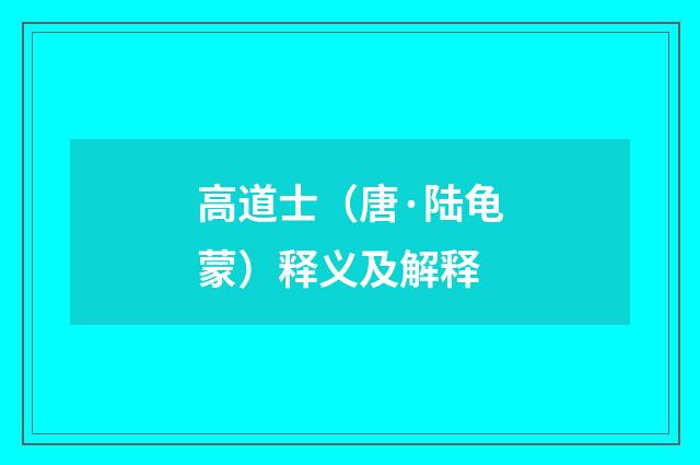 高道士（唐·陆龟蒙）释义及解释