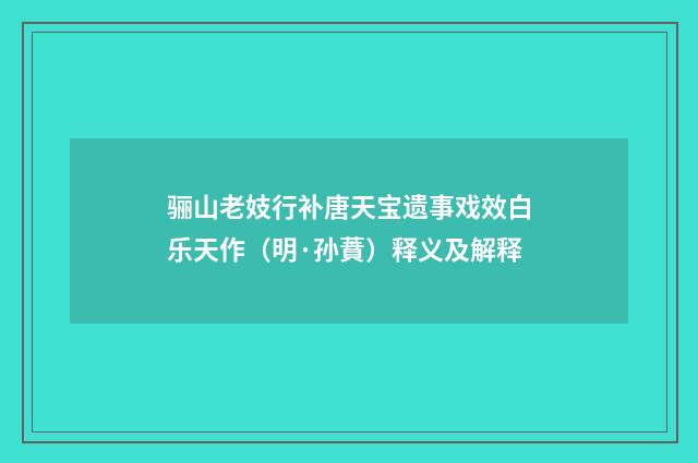 骊山老妓行补唐天宝遗事戏效白乐天作（明·孙蕡）释义及解释