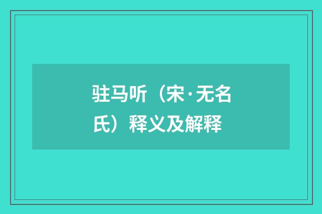 驻马听（宋·无名氏）释义及解释