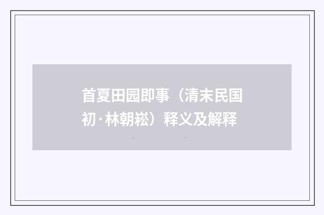 首夏田园即事（清末民国初·林朝崧）释义及解释